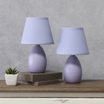 (Set of 2) 9.45" Petite Ceramic Oblong Bedside Table Desk Lamps with Matching Tapered Drum Shade - Creekwood Home