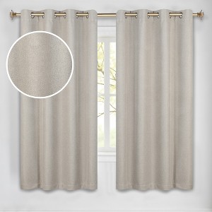 Textured Solid 100% Blackout Machine Washable Curtain Panels, Set of 2 by Blue Nile Mills - 1 of 4
