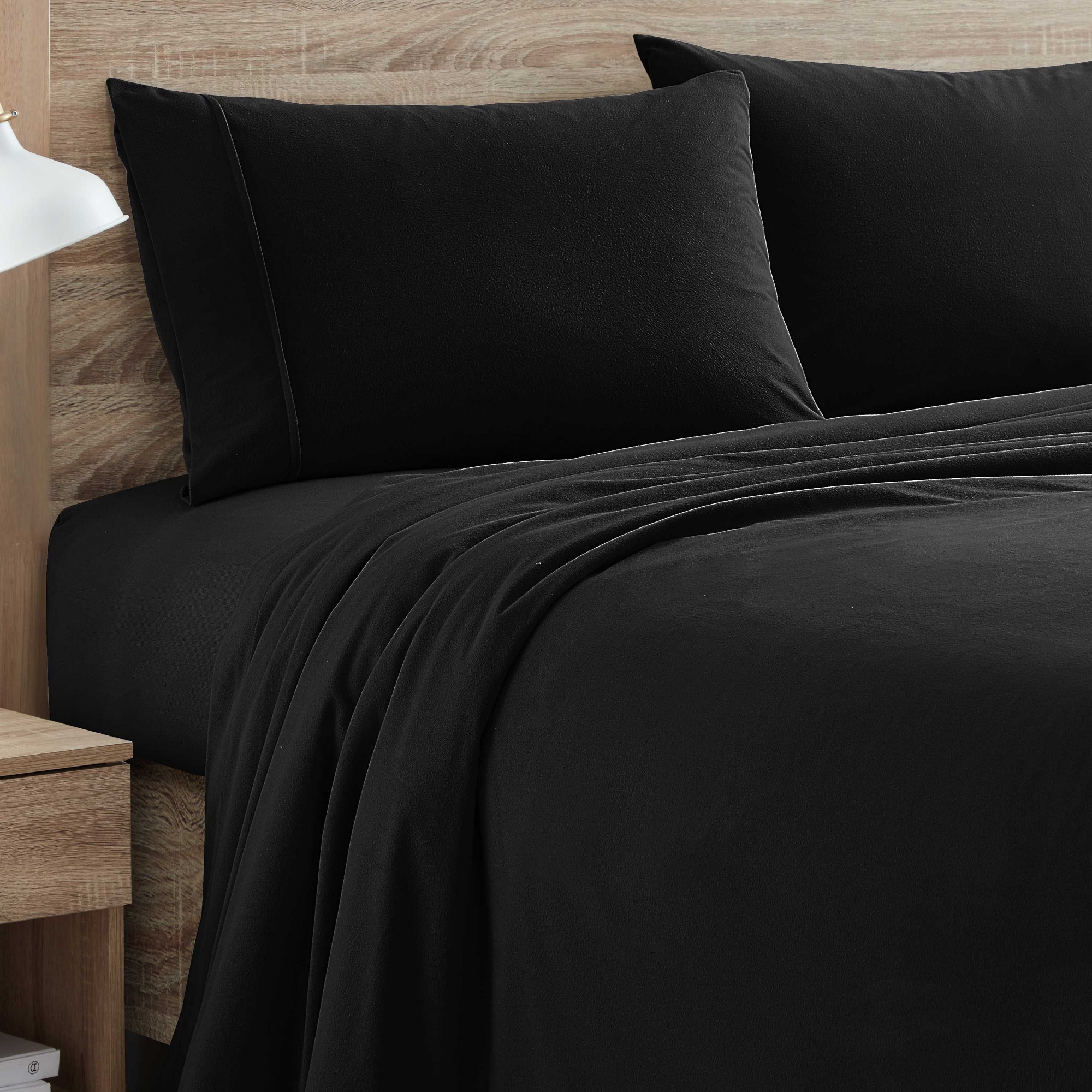 Solid Flannel Microfiber Sheets Warm and Cozy Extra Deep Pockets, Queen - Black