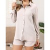 Women's Casual 2 Piece Lounge Set with Long Sleeve Button Down Shirt and High Waist Drawstring Shorts - 3 of 4