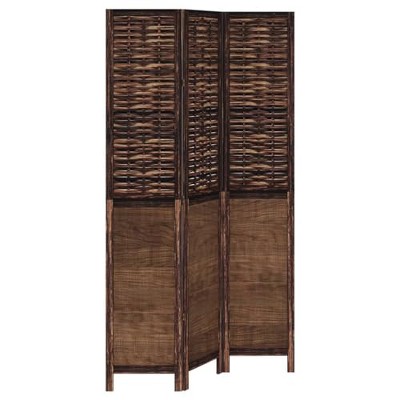 vidaXL Paulownia Wood Partition Screen 3 Panels Dark Brown