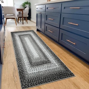 Machine Washable Runner Rug - Print Braided Non-Slip Indoor/Outdoor Carpet, Low Pile Non-Shedding Area Rug for Kitchen, Entrance Hallway - 1 of 4