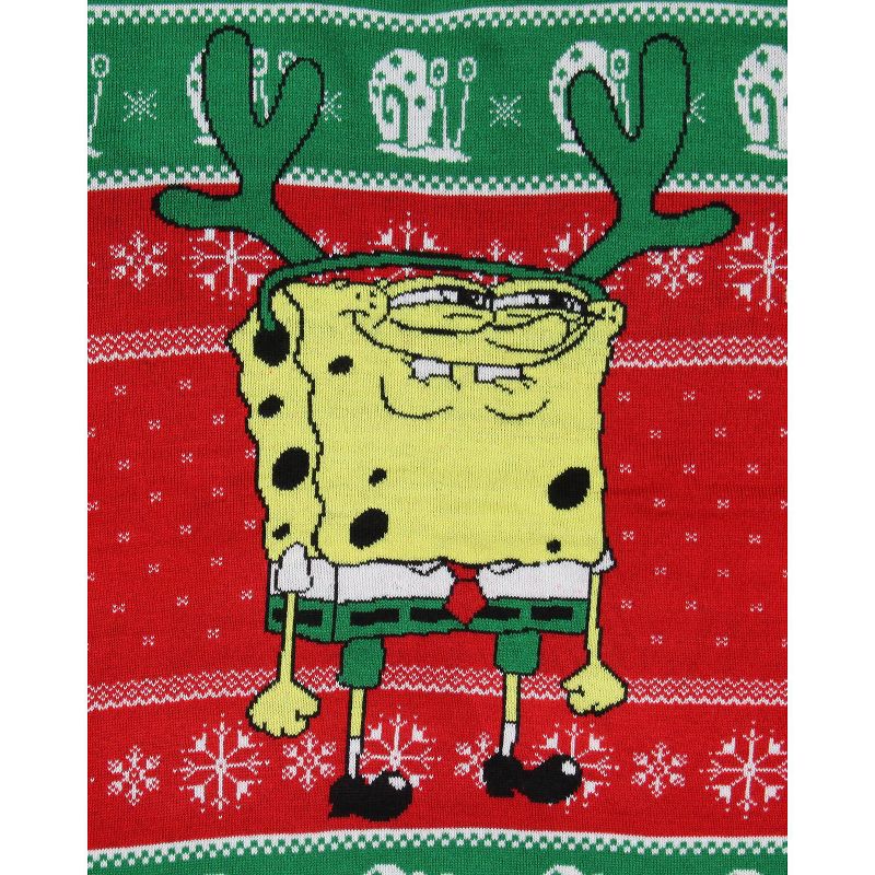 SpongeBob SquarePants Men's Reindeer Bob Ugly Christmas Pullover Sweater, 3 of 5