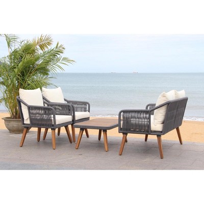Transitional Beige & Gray 4-Person Eucalyptus Wood Rope Outdoor Living Set
