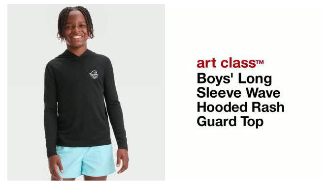 Boys' Long Sleeve Wave Hooded Rash Guard Top - art class™, 2 of 5, play video