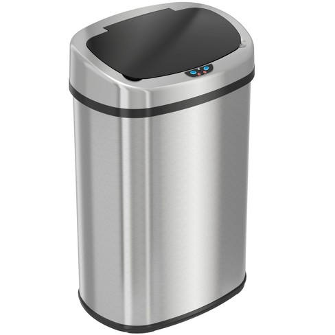 NINESTARS Automatic Touchless Infrared Motion Sensor Trash Can  with Stainless Steel Base & Oval, Silver/Black Lid, 21 Gal : Home & Kitchen