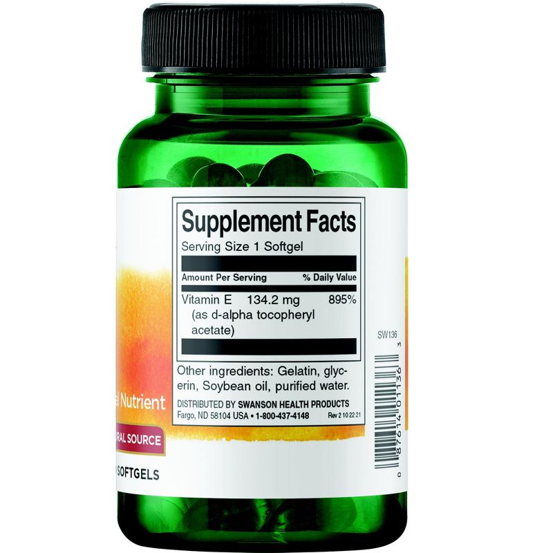 Swanson Natural Vitamin E 200 Iu (134.2 mg) Softgel 100ct, 2 of 4
