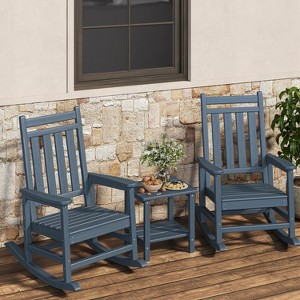 Navy Blue Outdoor Rocking Chair Set ¨C 2 HDPE Rockers + Side Table for ...