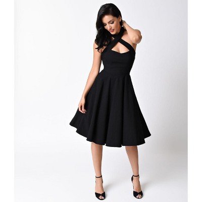 Unique Vintage Women's Criss Cross Halter Rita Flare Dress