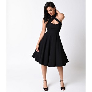 Unique Vintage Women's Criss Cross Halter Rita Flare Dress - 1 of 4
