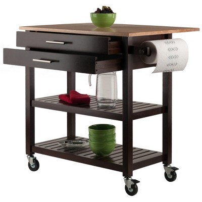 Brown Wood Drop Leaf Kitchen Cart with Storage
