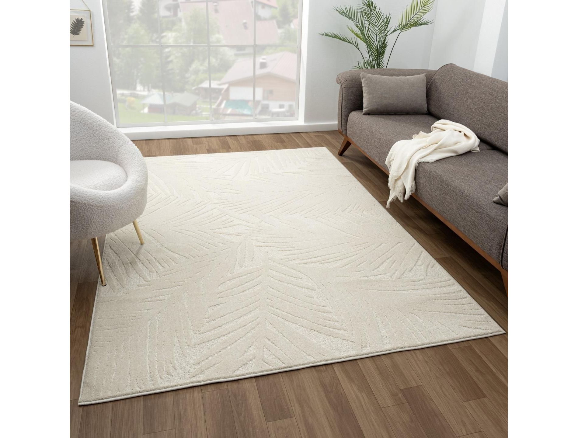 Luxe Weavers Floral Palm Leaf Cream 5x7 Indoor Area Rug