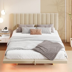 Queen Size Upholstered Floating Bed With Led Light And Usb Port, Hydrualic Platform Bed, Queen Bed Frame With 4 Storage Compartments-Cuddlewood - 1 of 4