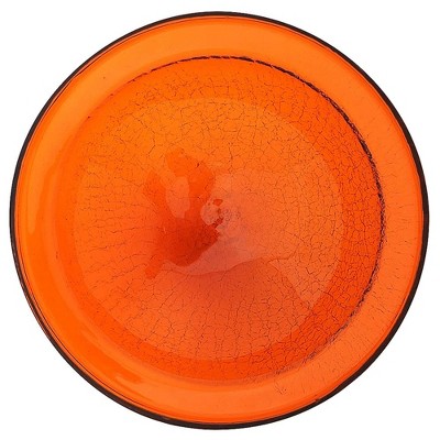 Mandarin Orange 14-Inch Hand Blown Crackle Glass Birdbath with Rail Mount