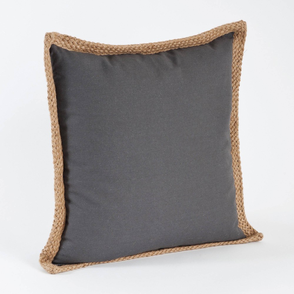 Photos - Pillow 20"x20" Oversize Jute Braided Down Filled Square Throw  Slate - Saro Lifestyle: Duck Feather, Removable Cover