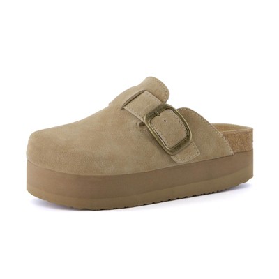 CUSHIONAIRE Women's Granola Genuine Suede Cork Footbed Platform Clog, +Comfort, Wide Widths Available