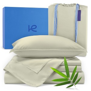 Kickoff Home Viscose from Bamboo Sheets Set 300 Thread Count 100% Organic Bamboo Viscose Cooling Bedding Sheets Hot Sleepers, Flat, Fitted, Pillowcase - 1 of 4