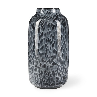 HomeRoots 12" Black Mottled Cylinder Glass Table Vase