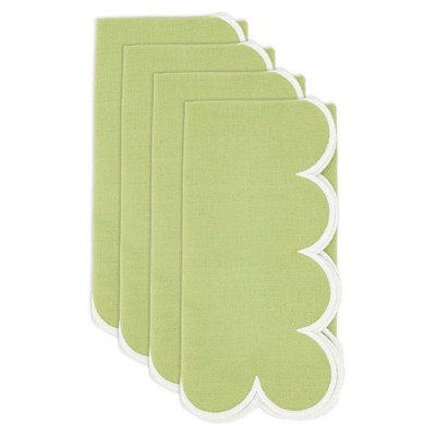Kiwi Green Scalloped Hem Cotton Napkins, Set of 4
