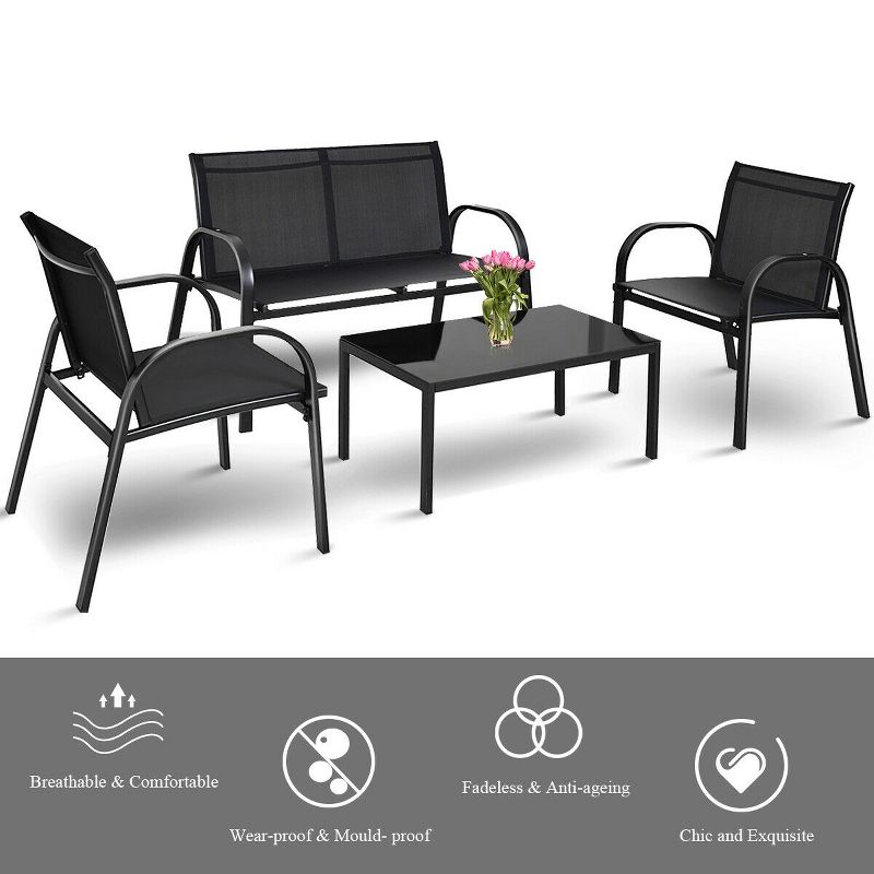 Costway 4 PCS Patio Furniture Set Sofa Coffee Table Steel Frame Garden Outdoor Deck, 5 of 9