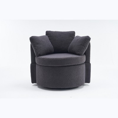 Vynxaria 31.5 Inch Beige Teddy Fabric Rotating Storage Accent Chairs with Back Cushions, 360' Degree Swivel,Ideal for Bedroom and Living Room