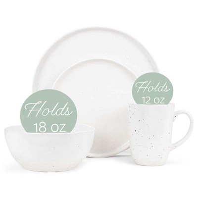 Shiny Speckled White Ceramic Dinnerware Set - Service for 4