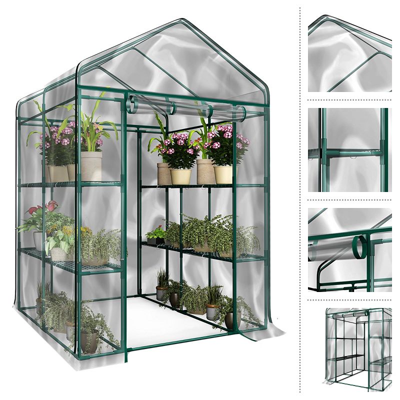 Nature Spring Walk-In PVC Greenhouse with 8 Shelves, Roll-Up Door and Steel Poles - Clear, 2 of 9