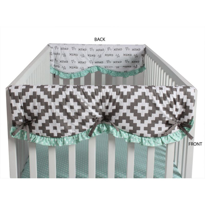 Bacati - Love Gray/Mint set of 2 Small Side Crib Rail Guard Covers, 3 of 5