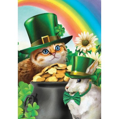 St. Patrick's Day Garden Flag with Cats and Bunny, 12.5" x 18"