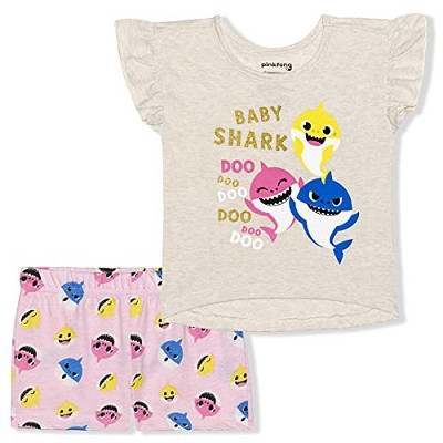 Nickelodeon Girl's 2-pack Baby Shark Doo Doo Doo Ruffle Sleeve Shirt And  Casual Short Set For Infant : Target