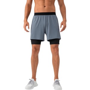Anna-Kaci Active Men's 2-in-1 Training Shorts with Inner Compression Layer and Elastic Waistband - 1 of 4