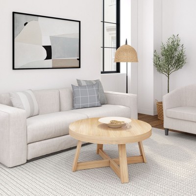 Blonde Solid Pine Round Coffee Table with Wirebrush Finish