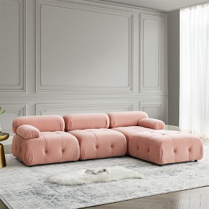 Modular Cloud Couch, Modern L-Shaped Sectional Sofa with Reversible Ottoman, Button-Tufted Velvet, Flexible Combination for Living Room - 1 of 4