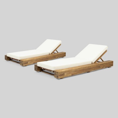 Broadway 2pk Acacia Wood Chaise Lounge - Teak/Cream - Christopher Knight Home