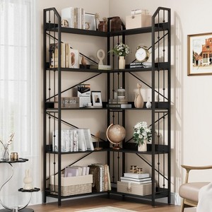 GAOMON Corner Bookshelf,L-Shaped Bookcase, Industrial Large Bookcases with Beaded Design Tall Display Rack Shelf for Living Room Bedroom - 1 of 4