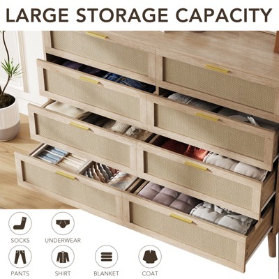 8 Drawer Dresser, 47 Inch Large Farmhouse Chest of Drawers