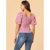 Allegra K Women's Puff Sleeve Square Neck Peasant Floral Blouse - 4 of 4