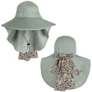 Tirrinia Women's Wide Brim Sun Hat with Floral Scarf, Foldable UV 50+ Protection Sun Cap for Outdoor Garden Beach Hiking Travel, Summer Essentials - 1 of 4