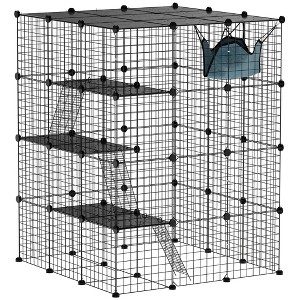 DIY 4 Tier Cat Cage Indoor with Hammock, Ramps, Jumping Platforms, Doors, Cat Enclosure for 1-3 Cats, 3 x 3 x 4 - 1 of 4