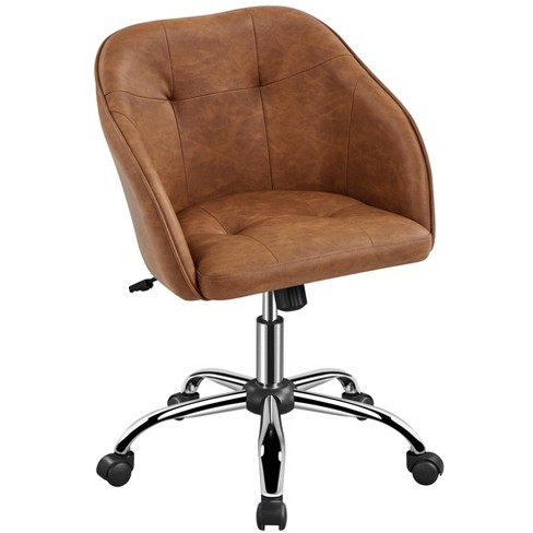 Brown Leather Home Office Chair Swivel Adjustable Height Chair