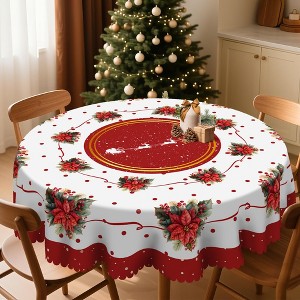 LOVEVOOK Christmas Tablecloth, Waterproof Table Cloth, Snowman Trees Red Washable Table Cover for Party Picnic Dinner Holiday Decor - 1 of 4