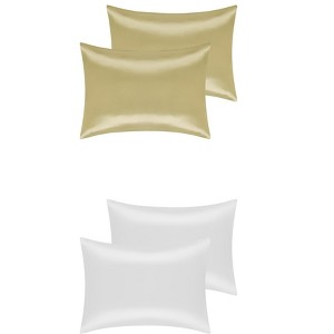 Unique Bargains Breathable Satin Solid Envelope Closure Pillowcase Standard 20"x26" 4 Pcs - 1 of 4