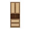 INFURNIC Decorative Bookshelf 2 Door Storage Cabinet with 3 Drawers Delicate Rattan Design for Home Office, Brown, 27.6"*15.9"*72.8" - 3 of 4