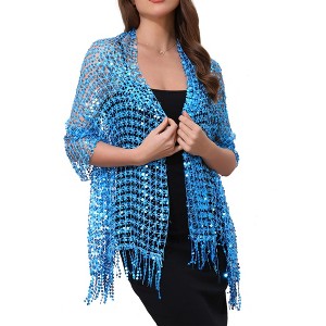 INSPIRE CHIC Women's Sequin Shawls and Wraps for Evening Dresses Fringed Sparkly Scarf 1Pc - 1 of 4
