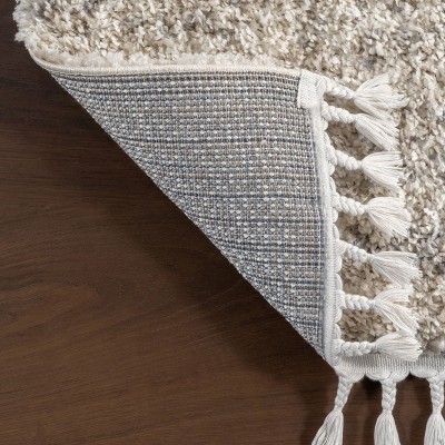 Ivory Plush Braided Tassel Shag Area Rug, 6'7" x 9'