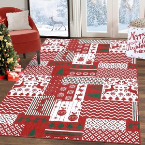 Christmas Area Rug for Living Room, Washable Non Slip Holiday Carpet, Soft Reindeer Snowflake Print, Large Bedroom Dining Playroom - 1 of 4