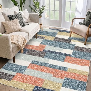 Large Area Rug 9 x 12 Geometric Patchwork Living Room Rug with Non-Slip Backing, Washable Low Pile Accent Carpet, Foldable Modern Floor Cover for - 1 of 4