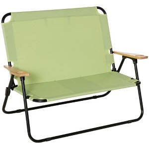 Resenkos Double Folding Camping Chair, Loveseat For 2 Adults, Portable Camping Couch With Wood Armrest & Cupholders, - 1 of 4