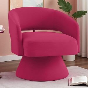 Velvet Swivel Barrel Chair with Open Backrest and Sloped Arms - 1 of 4