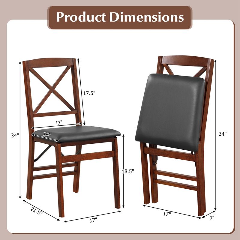 Costway 2 Pack Folding Dining Chairs Foldable Chairs with PVC Padded Seat & High Backrest, 4 of 11